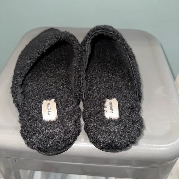 Birdies The Lark Black shearling fuzzy slide mules size 7.5 - Picture 4 of 6